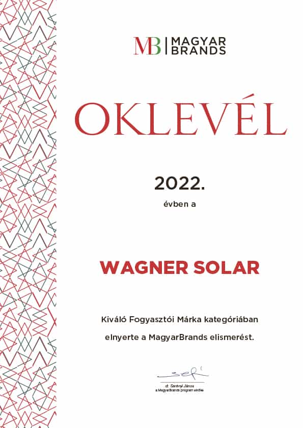 MagyarBrands fogyasztói oklevél: Wagner Solar
