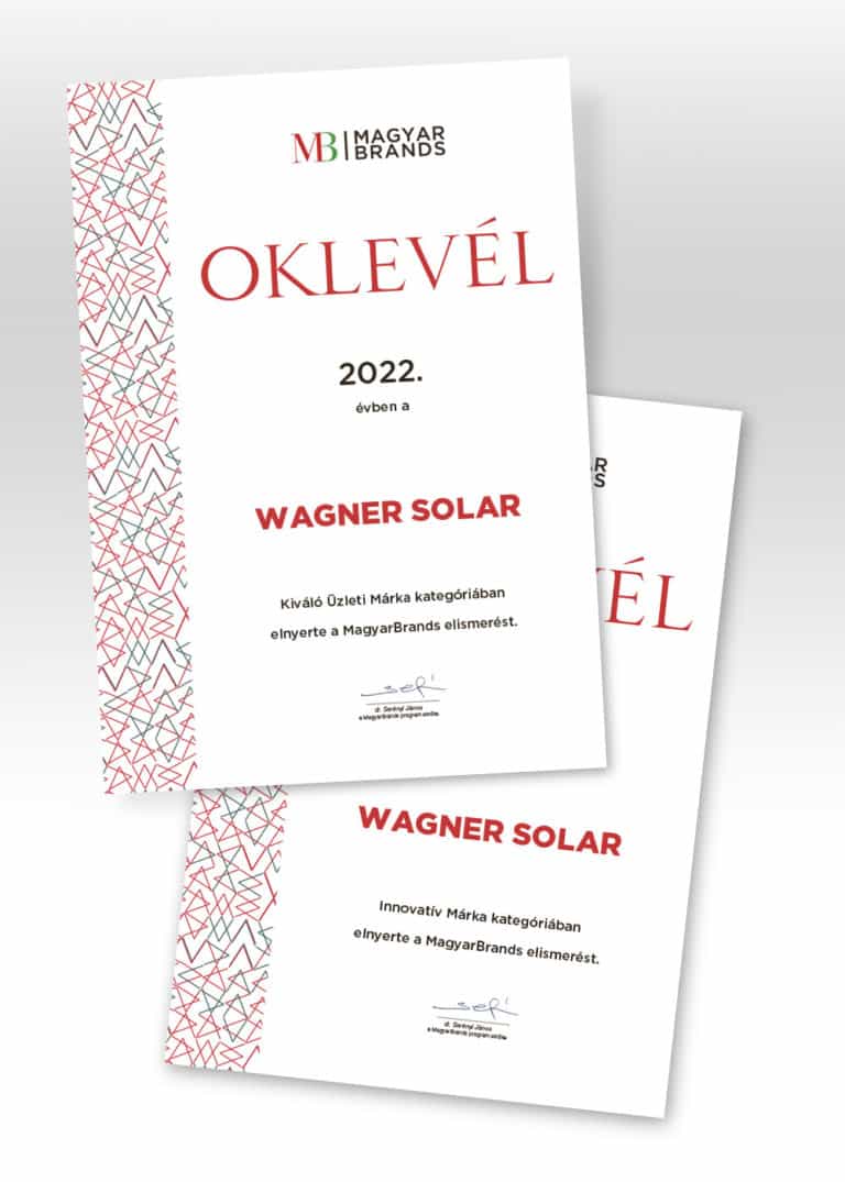 Üzleti és Innovációs MagyarBrands oklevél: Wagner Solar